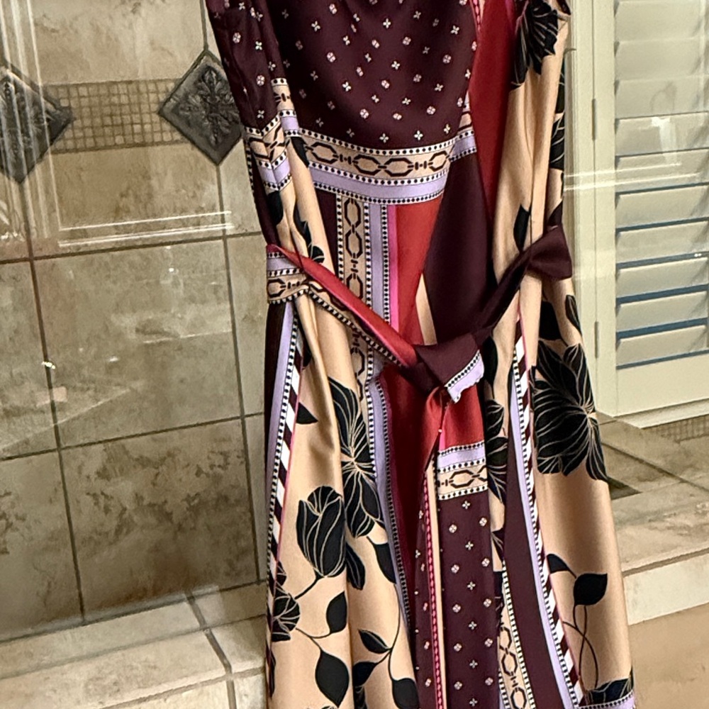 Women’s Burgundy and Beige Patterned Dress